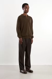 Cotton Silk Knitted Polo Men Khaki Brown – Still By Hand