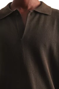 Cotton Silk Knitted Polo Men Khaki Brown – Still By Hand