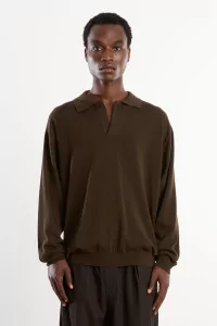 Cotton Silk Knitted Polo Men Khaki Brown – Still By Hand