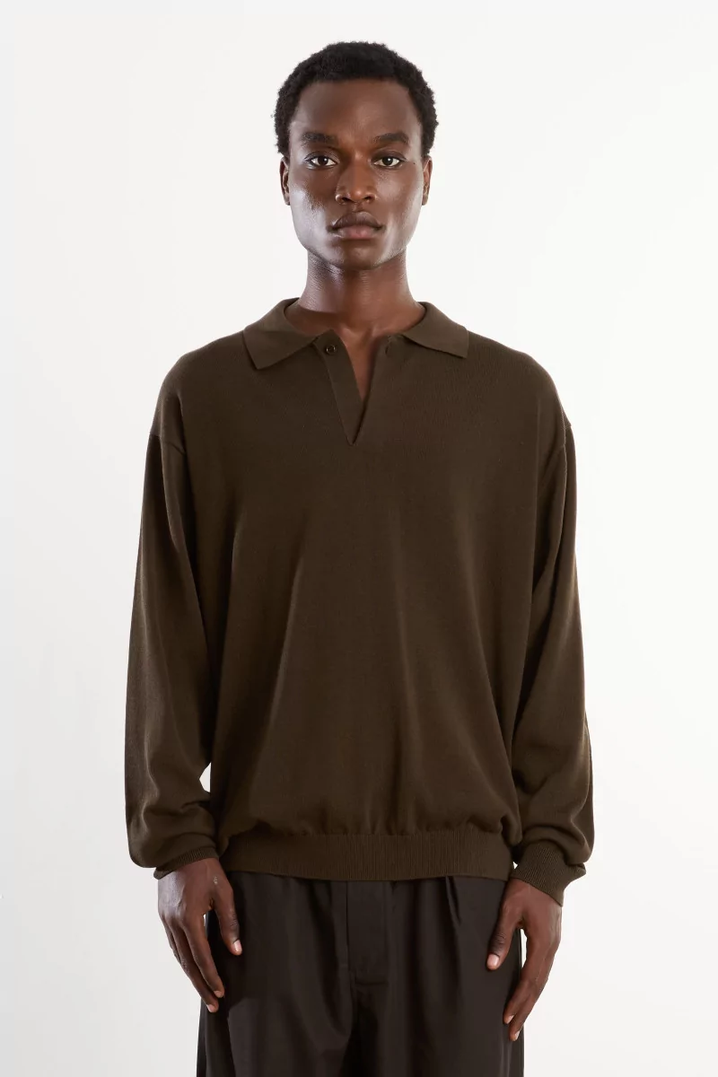 Cotton Silk Knitted Polo Men Khaki Brown – Still By Hand