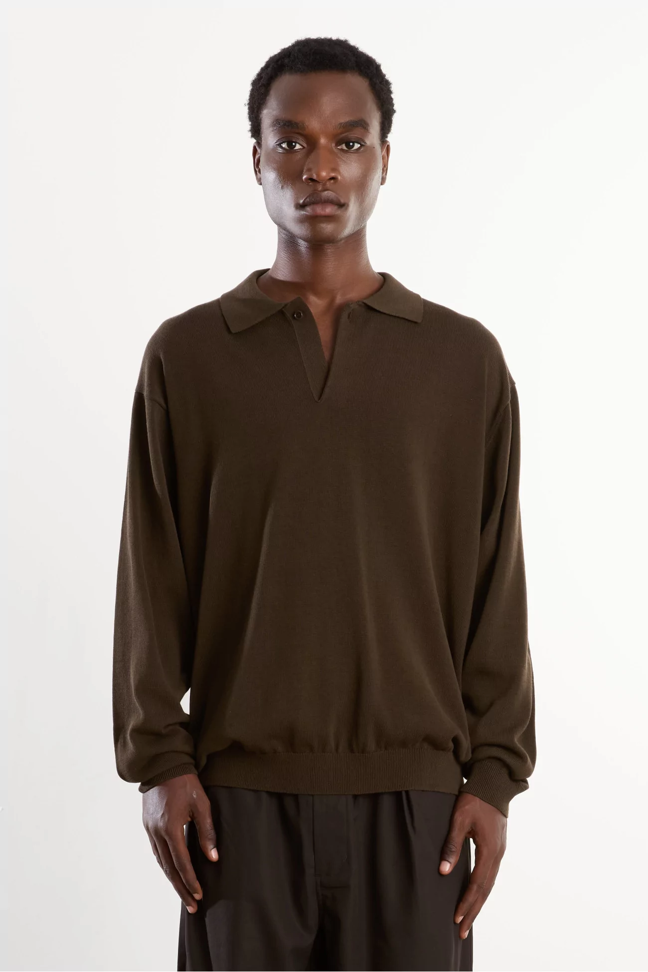 Cotton Silk Knitted Polo Men Khaki Brown – Still By Hand