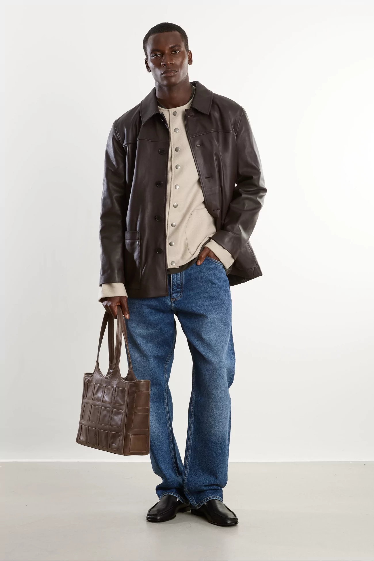 Men's Lambskin Leather Work Jacket – Black | Centre Commercial