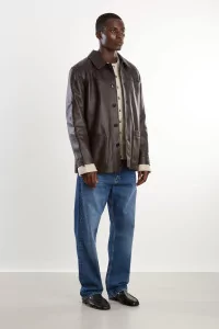 Men's Lambskin Leather Work Jacket – Black | Centre Commercial