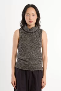 Recycled Cashmere Kem Turtleneck Vest – Black Camel Melange | Centre Commercial