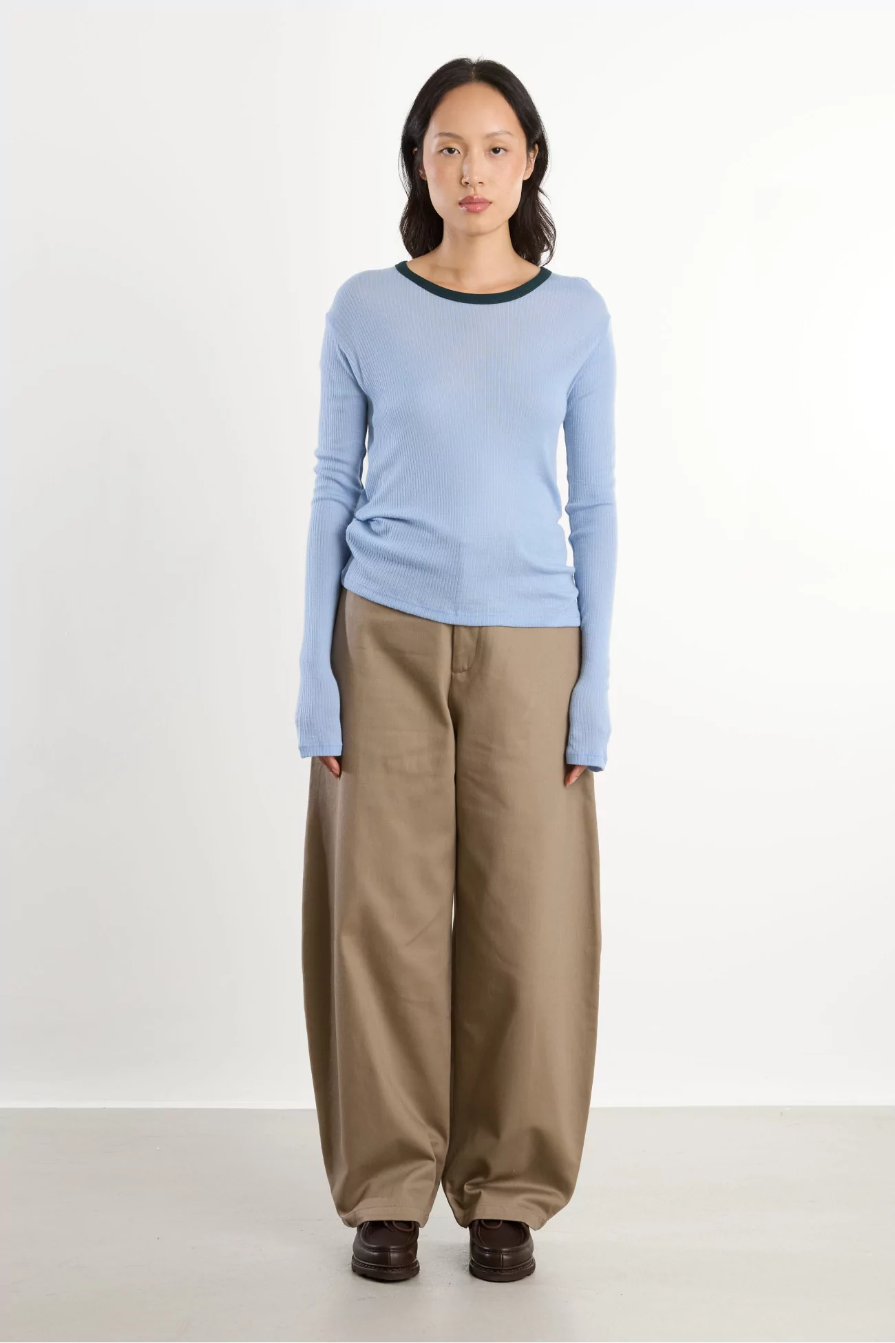 Merino Wool Racer Long Sleeve Tee – Pinto Blue & Hirsu Green | Centre Commercial