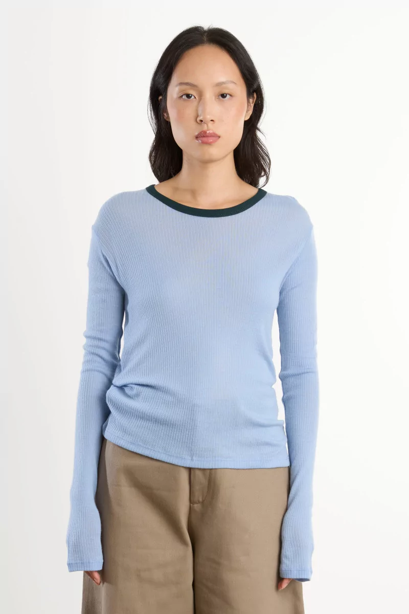 Merino Wool Racer Long Sleeve Tee – Pinto Blue & Hirsu Green | Centre Commercial