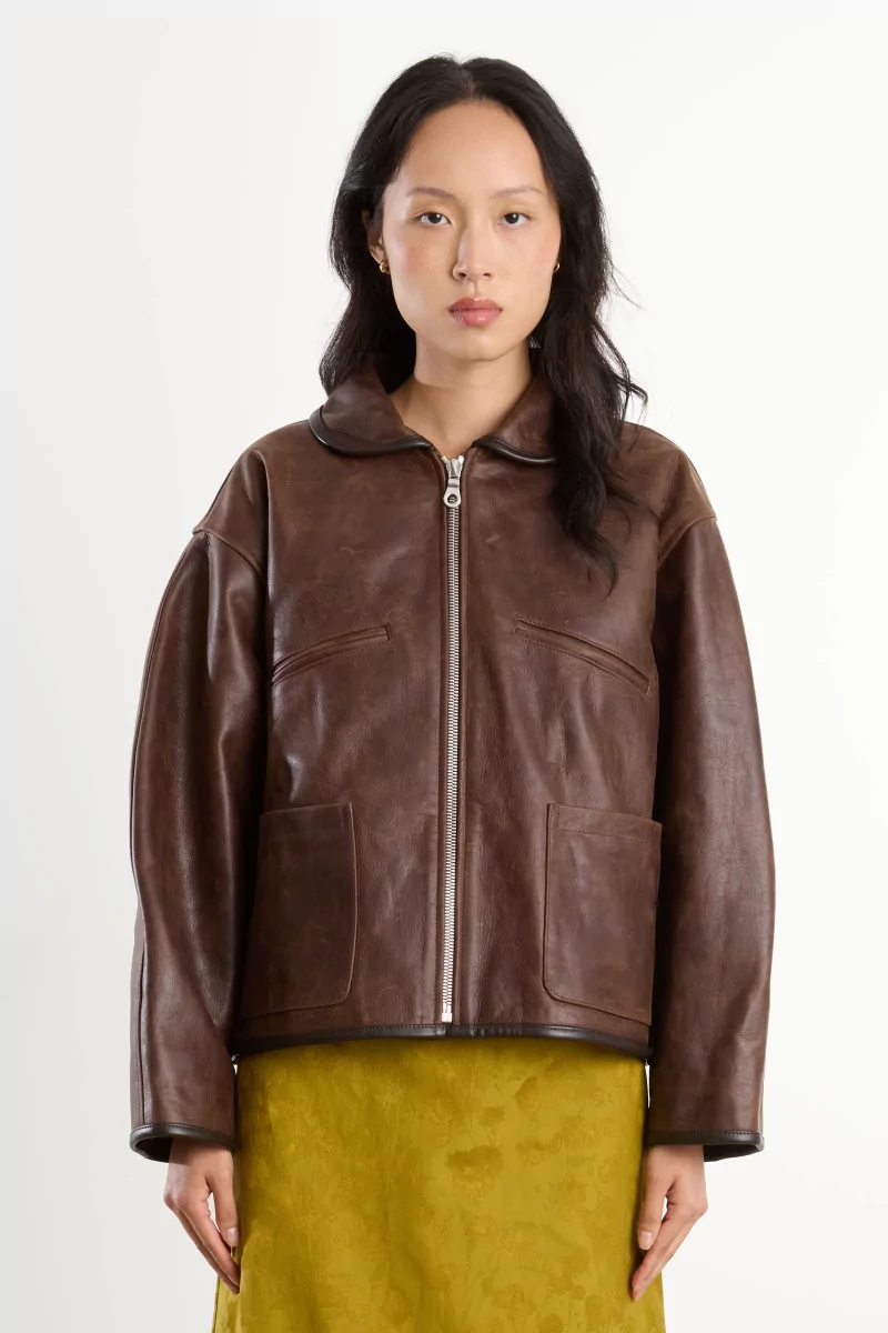 Lamb Leather Flying Jacket – Walnut | Centre Commercial