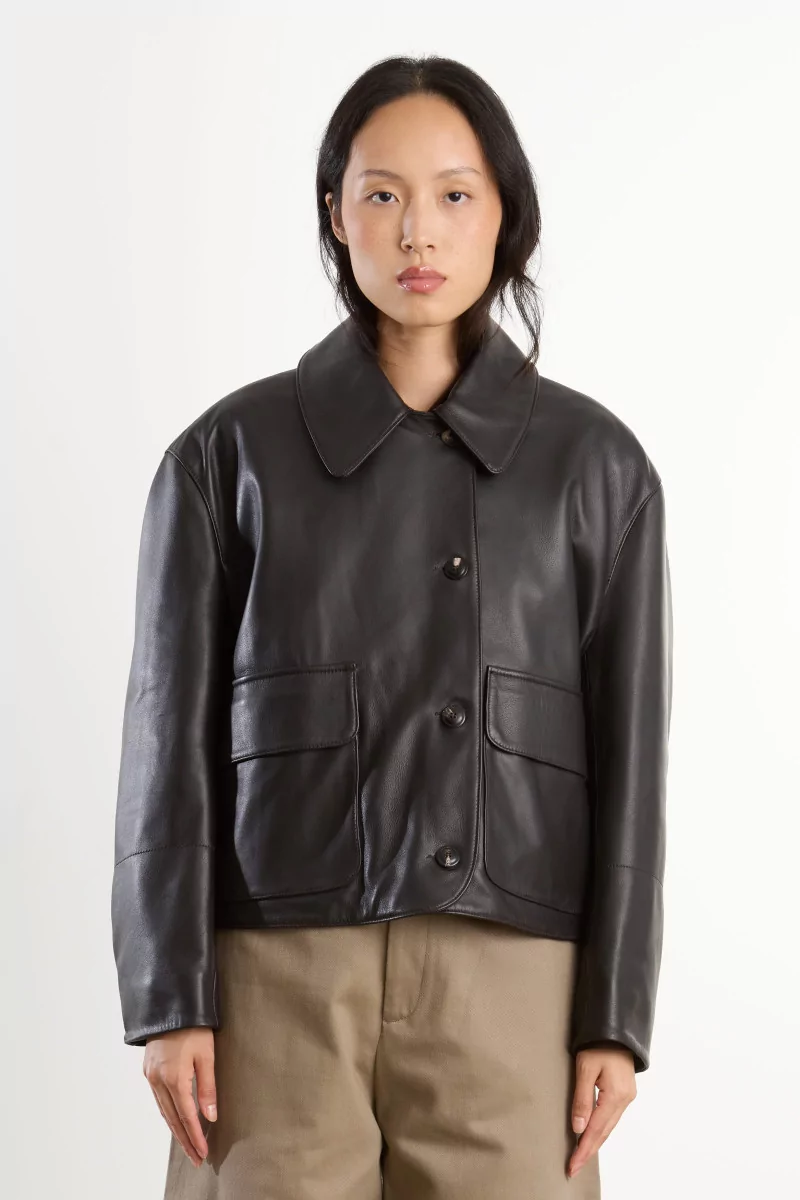 Lamb Leather Edge Jacket – Dark Brown | Centre Commercial