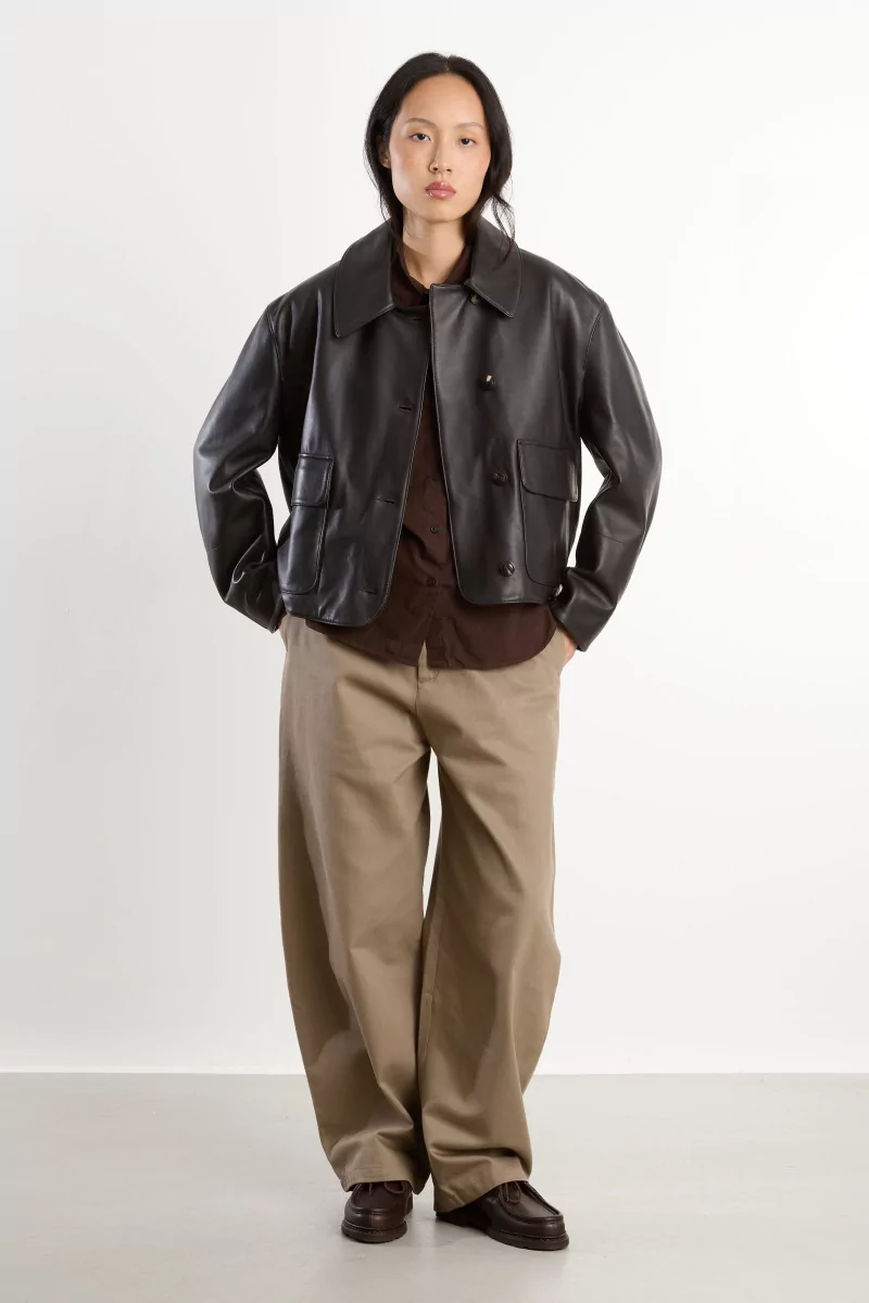 Lamb Leather Edge Jacket – Dark Brown | Centre Commercial