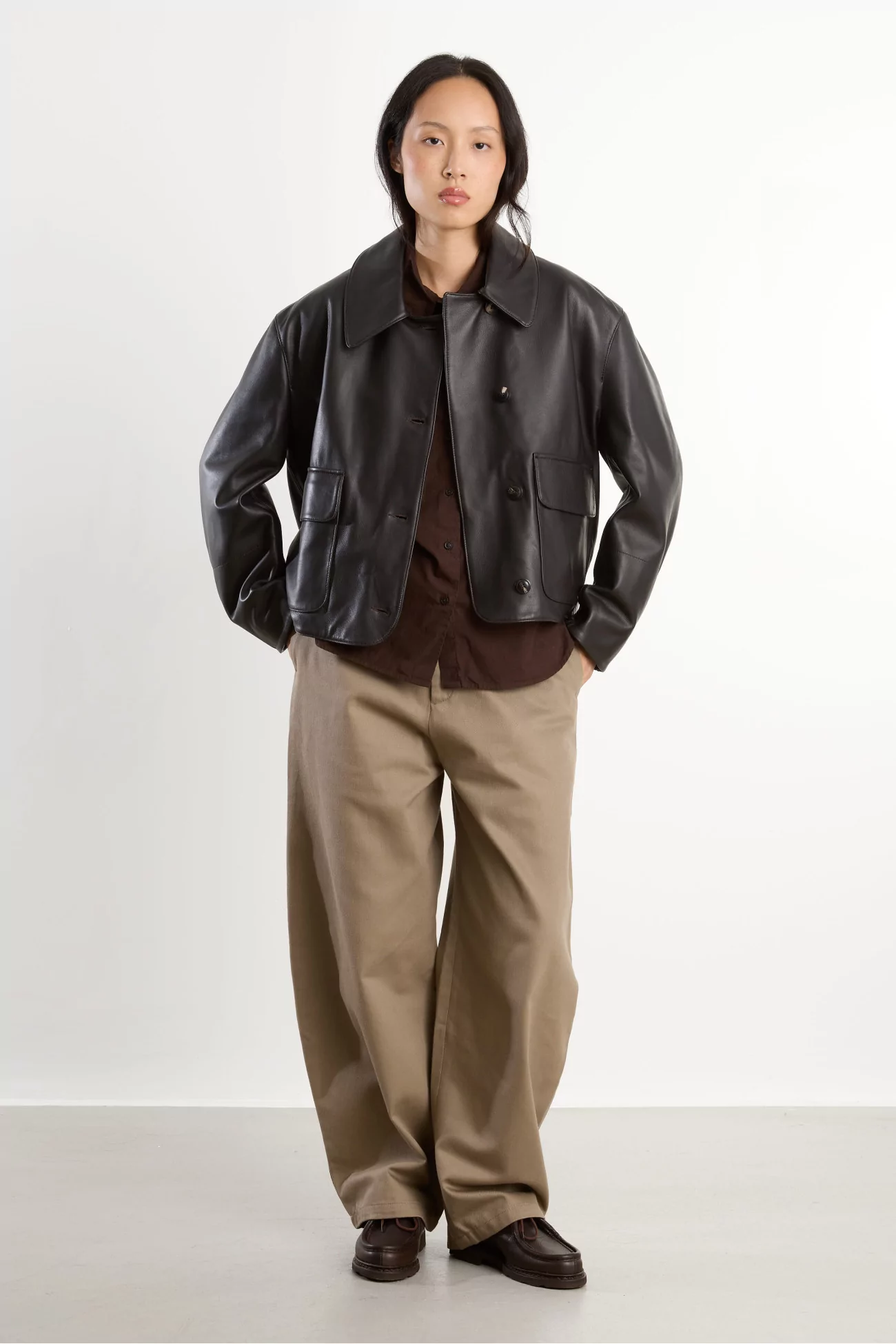 Lamb Leather Edge Jacket – Dark Brown | Centre Commercial