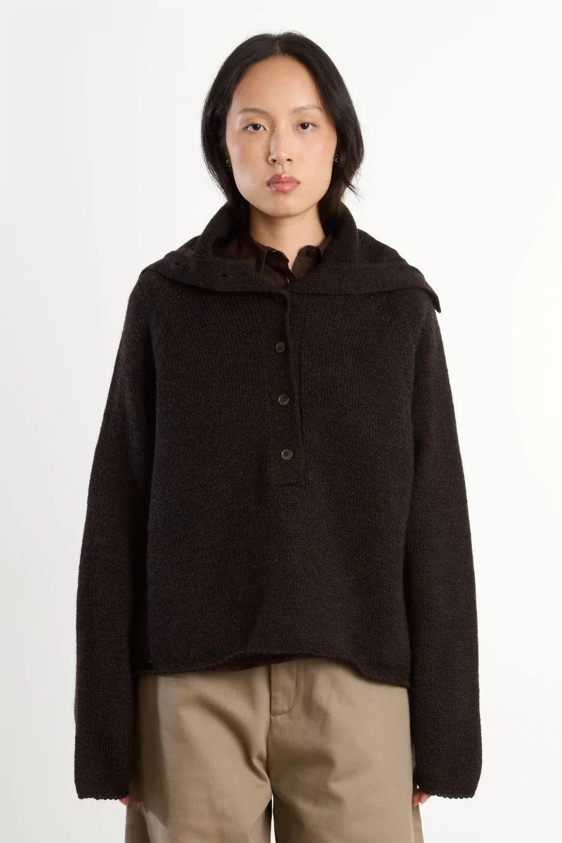 Lambswool Runaway Neck Jumper – Dark Brown | Centre Commercial