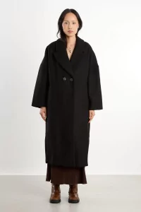 Oversized Wool Cedar Coat – Black | Centre Commercial
