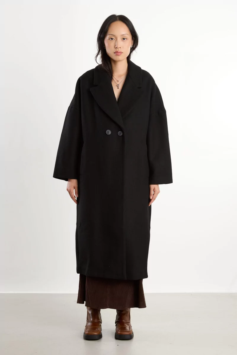 Oversized Wool Cedar Coat – Black | Centre Commercial