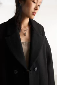 Oversized Wool Cedar Coat – Black | Centre Commercial