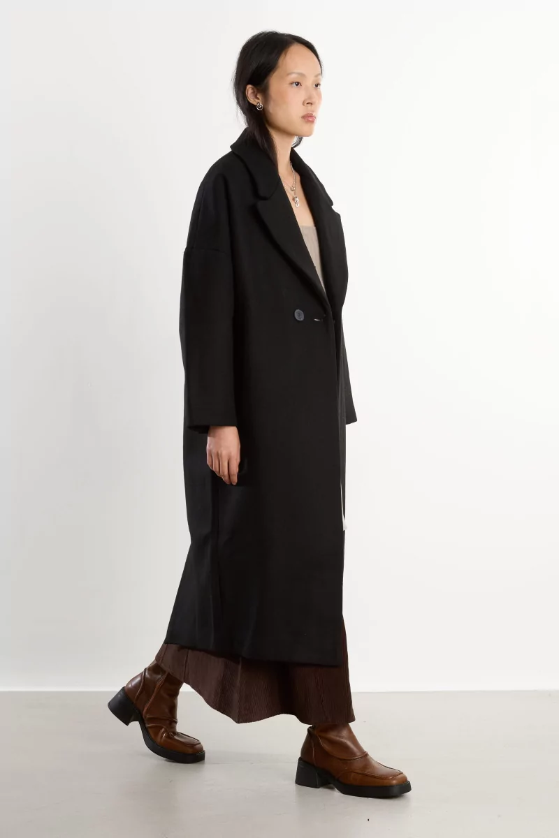 Oversized Wool Cedar Coat – Black | Centre Commercial