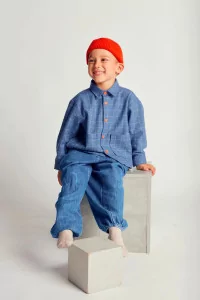 Kids Checked Shirt with Pockets Maru+Bo – Light Blue | Centre Commercial