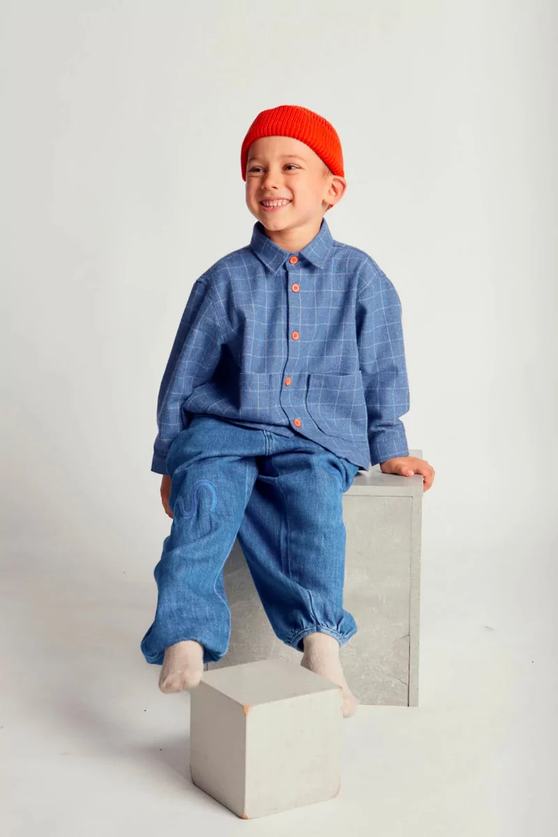 Chemise Carreaux Enfant à Poches Maru+Bo – Light Blue | Centre Commercial