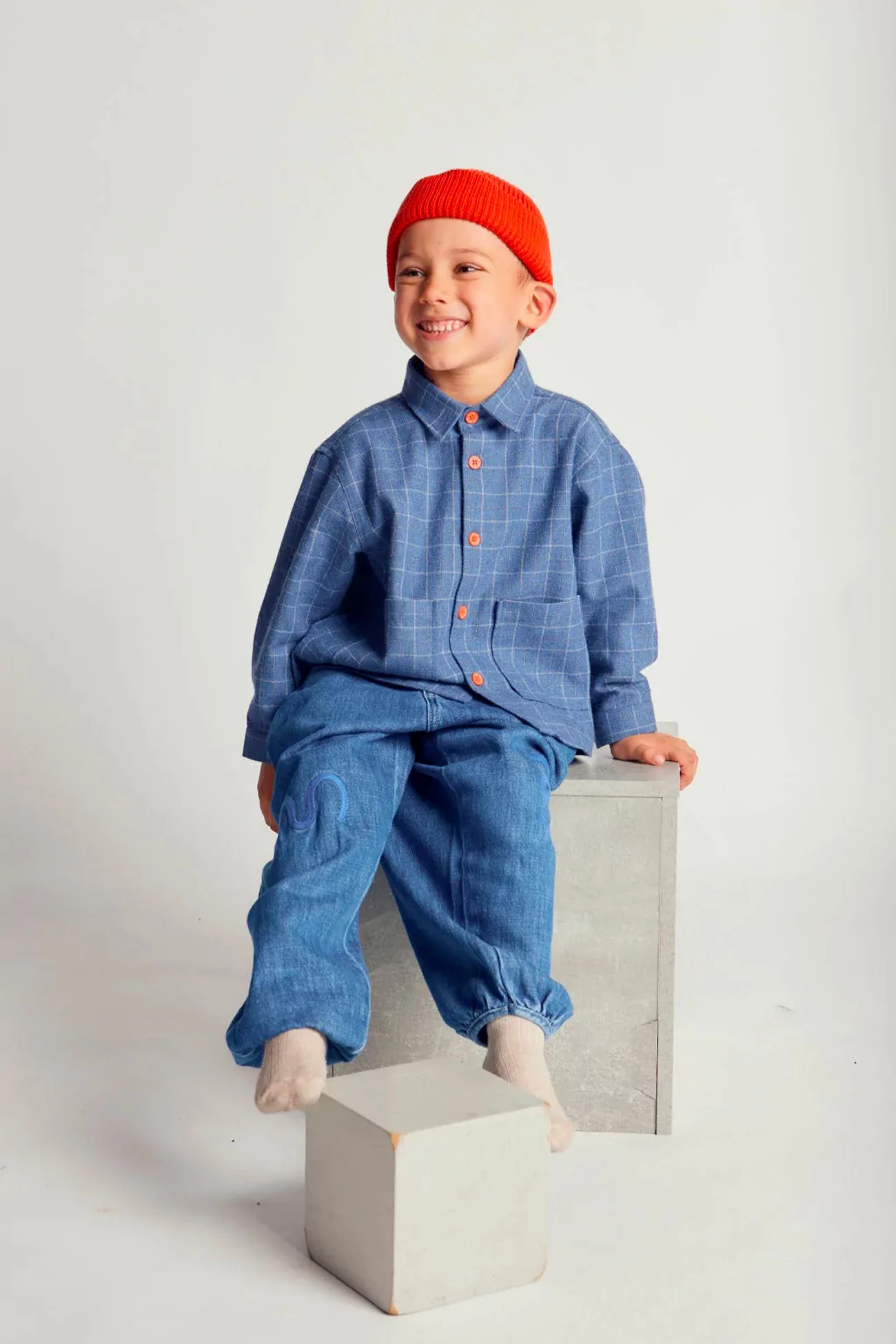 Chemise Carreaux Enfant à Poches Maru+Bo – Light Blue | Centre Commercial