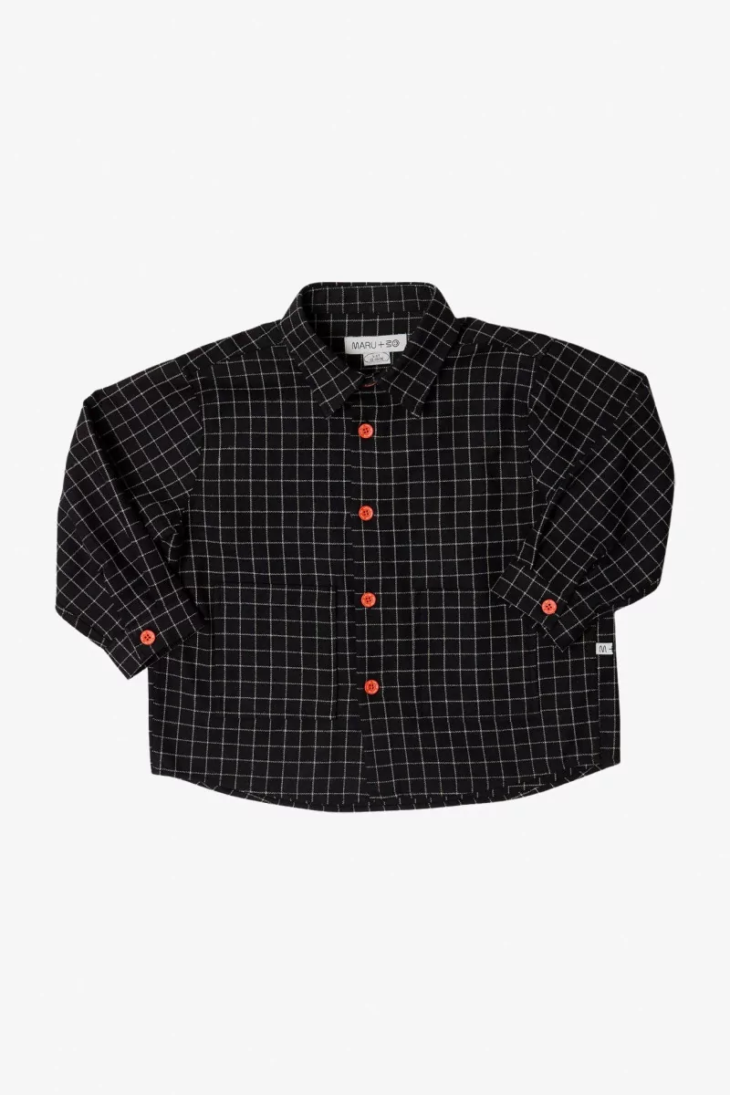 Chemise Carreaux Enfant à Poches Maru+Bo – Black | Centre Commercial