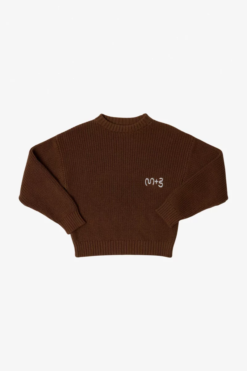 Pull Enfant Coton Logo Brodé Maru+Bo – Sepia Brown | Centre Commercial