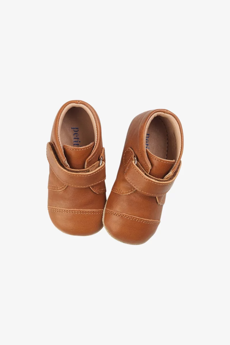 Chaussons Bébé Cuir Velcro – Cognac | Centre Commercial