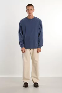 T-shirt Manches Longues Coton Bio - Washed Dark Navy | Centre Commercial