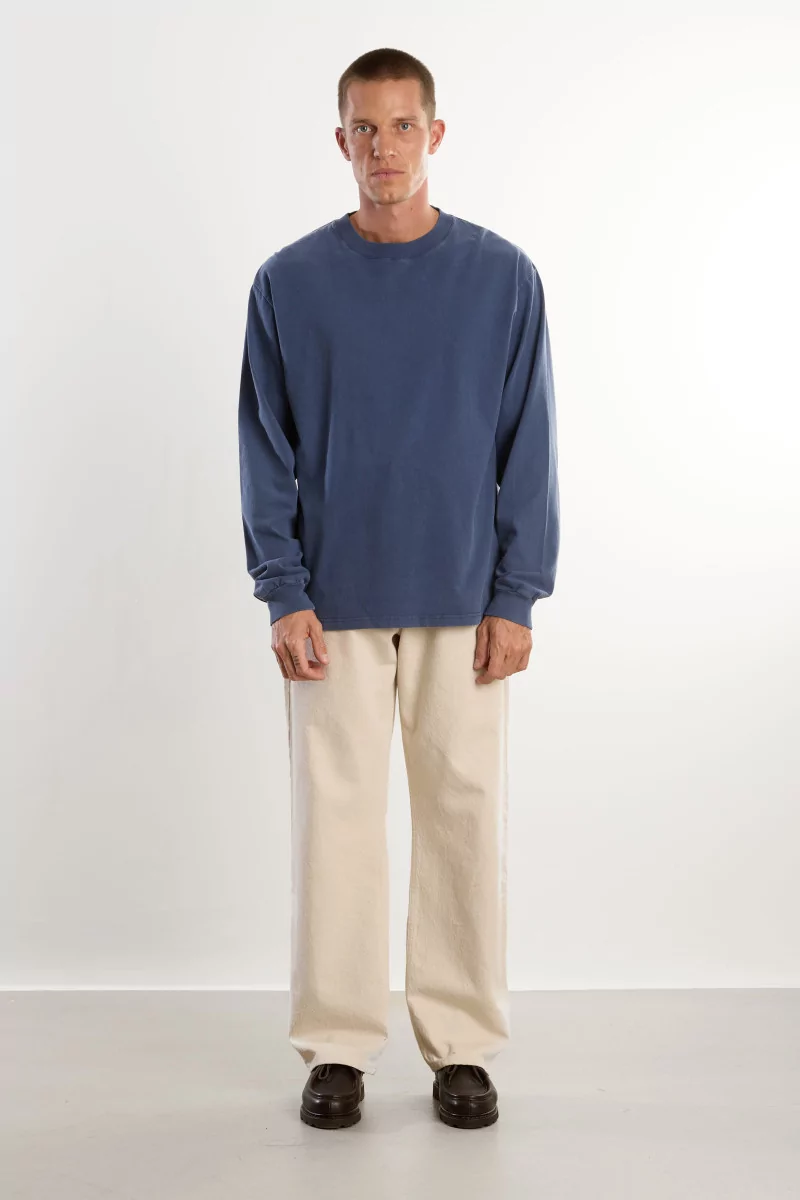Organic Cotton Long Sleeve T-shirt - Washed Dark Navy | Centre Commercial
