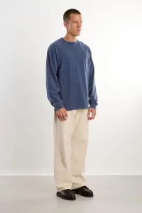 Organic Cotton Long Sleeve T-shirt - Washed Dark Navy | Centre Commercial