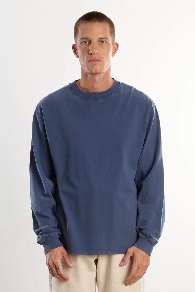 T-shirt Manches Longues Coton Bio - Washed Dark Navy | Centre Commercial