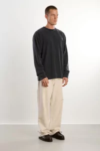 T-shirt Manches Longues Homme Coton Bio Regular - Washed Black | Centre Commercial