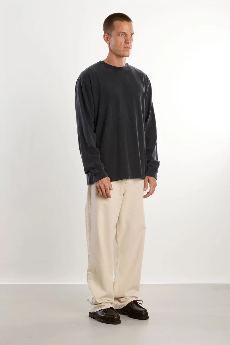 T-shirt Manches Longues Homme Coton Bio Regular - Washed Black | Centre Commercial