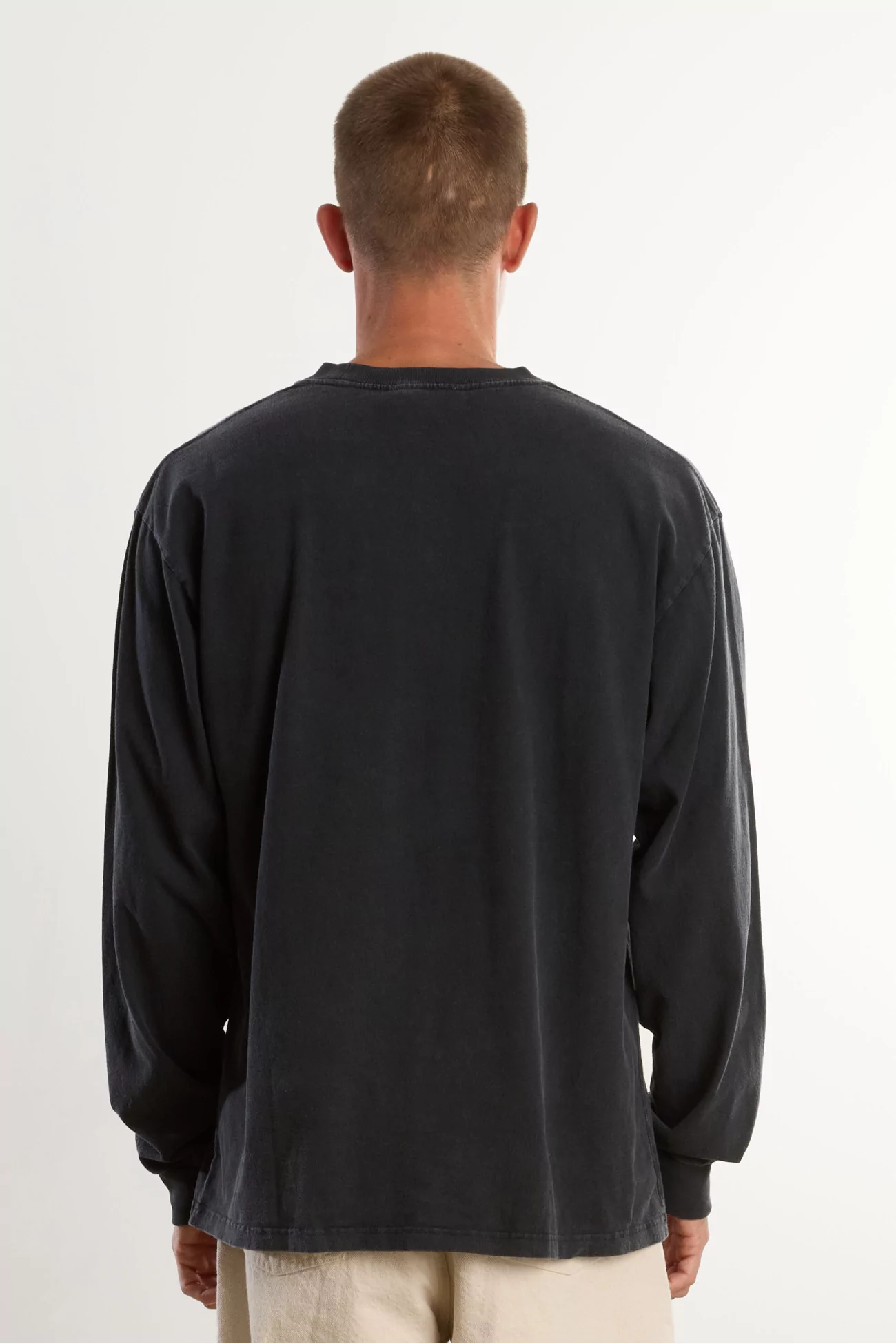 T-shirt Manches Longues Homme Coton Bio Regular - Washed Black | Centre Commercial