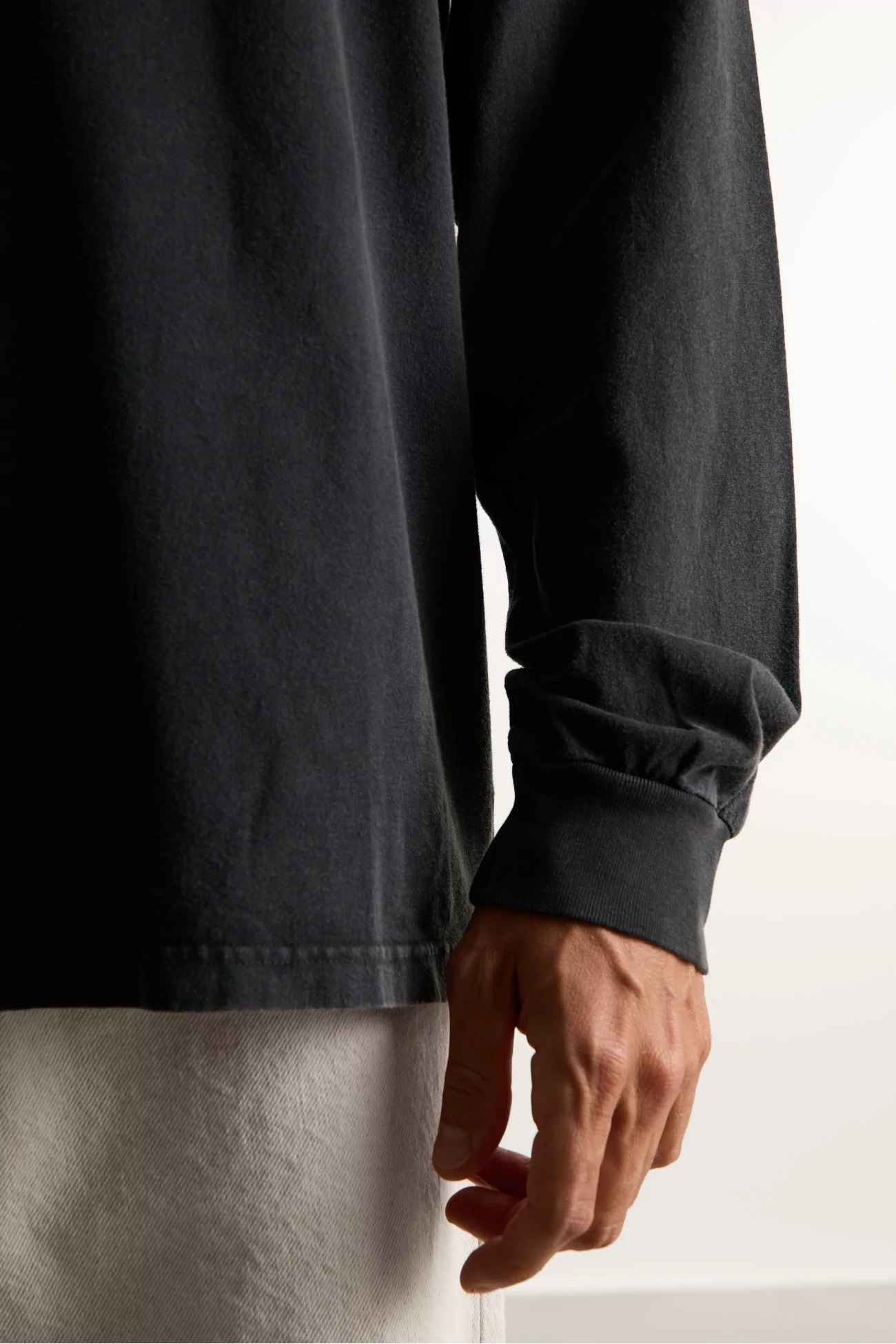 T-shirt Manches Longues Homme Coton Bio Regular - Washed Black | Centre Commercial