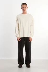 T-shirt Manches Longues Homme Coton Bio Regular Fit - Cannoli Cream | Centre Commercial