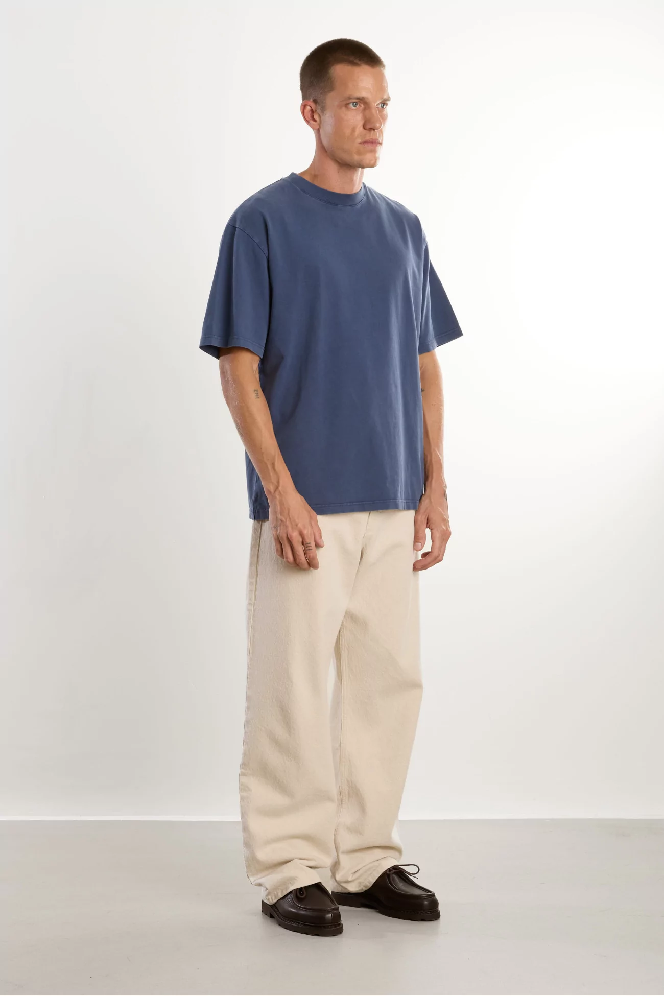 Men's Oversize Organic Cotton T-shirt Washed Dark Navy | Centre Commercial