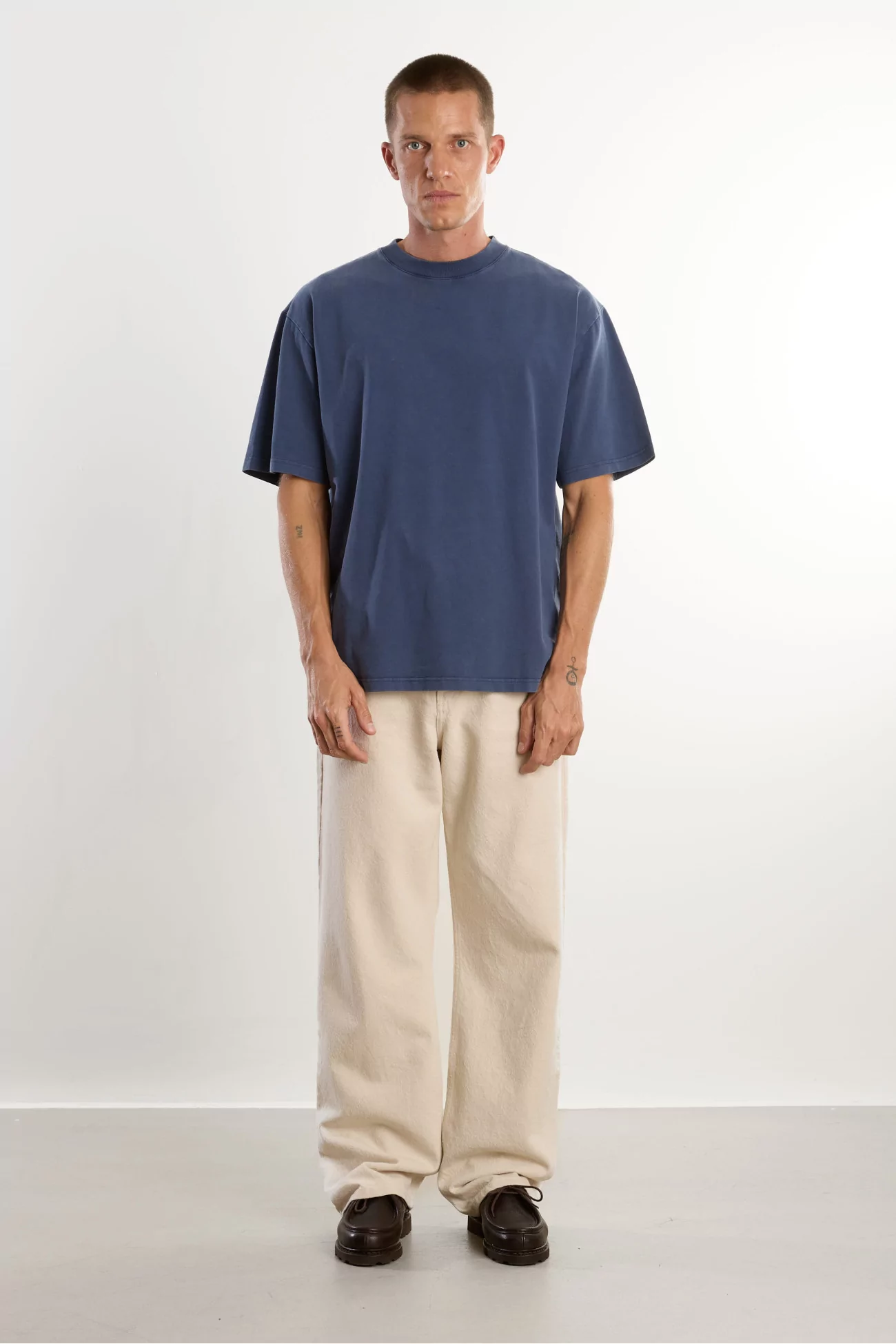 Men's Oversize Organic Cotton T-shirt Washed Dark Navy | Centre Commercial