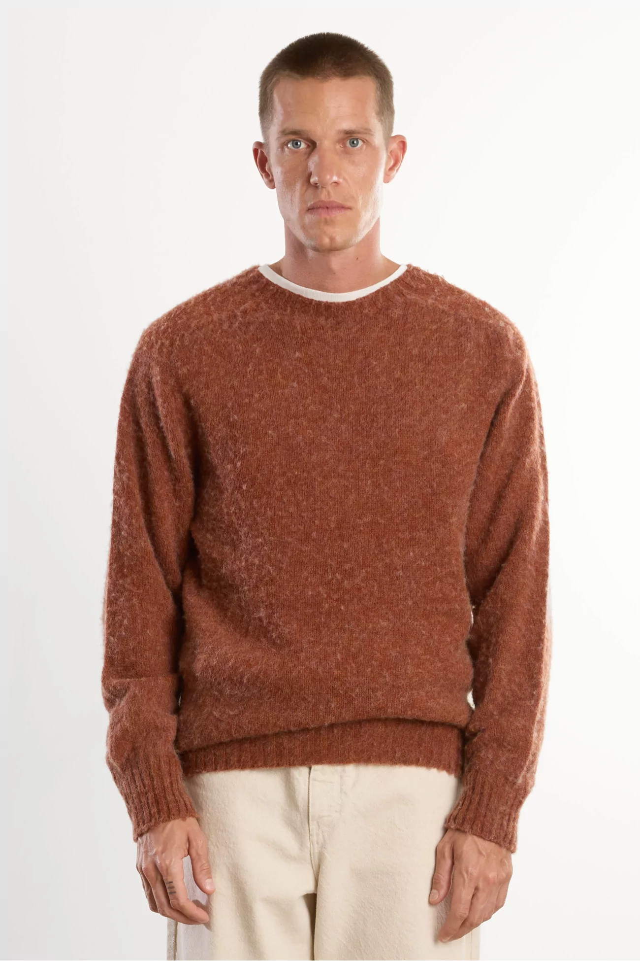 Men's Shetland Wool Crew Neck Sweater - Sienna | Centre Commercial
