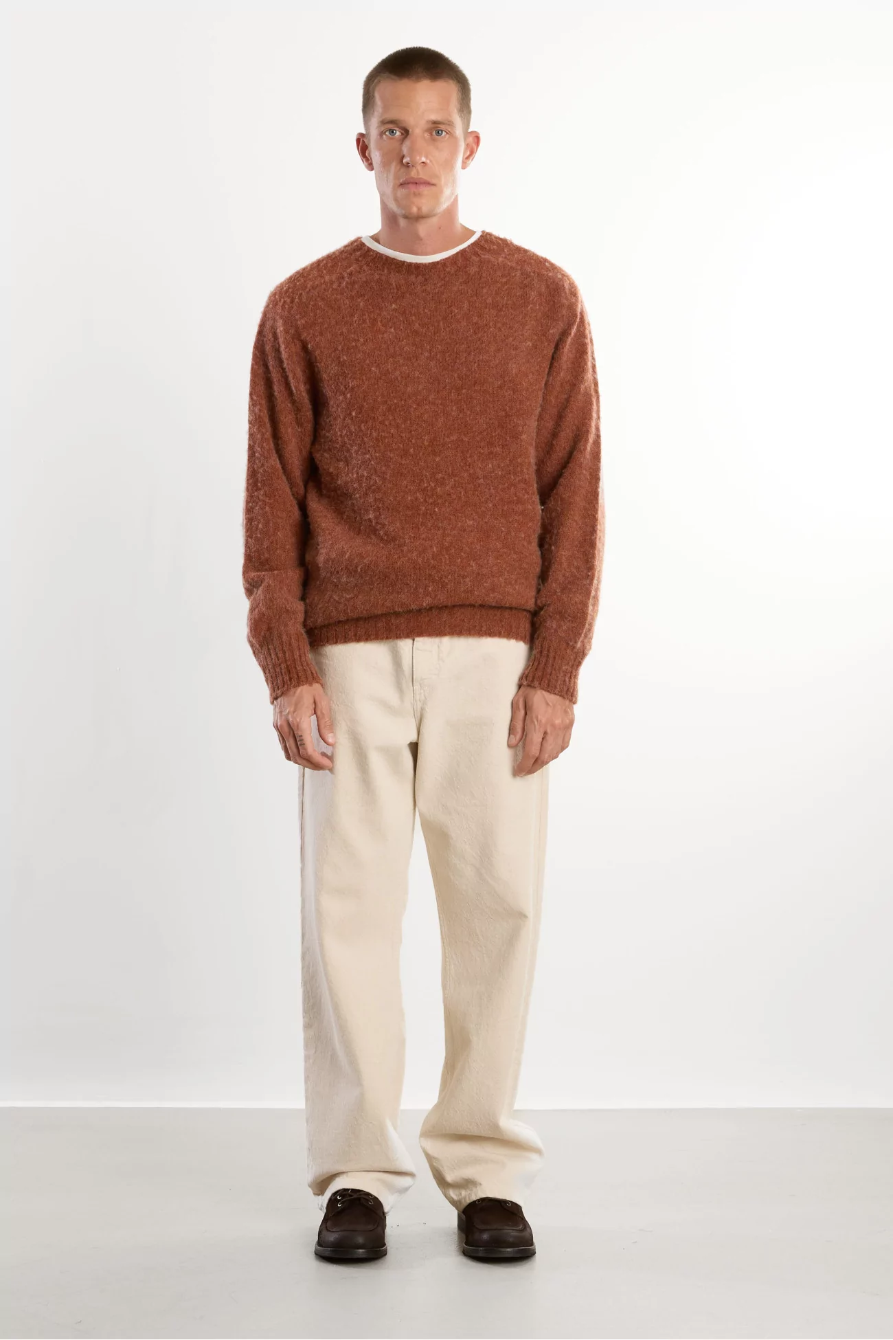 Men's Shetland Wool Crew Neck Sweater - Sienna | Centre Commercial