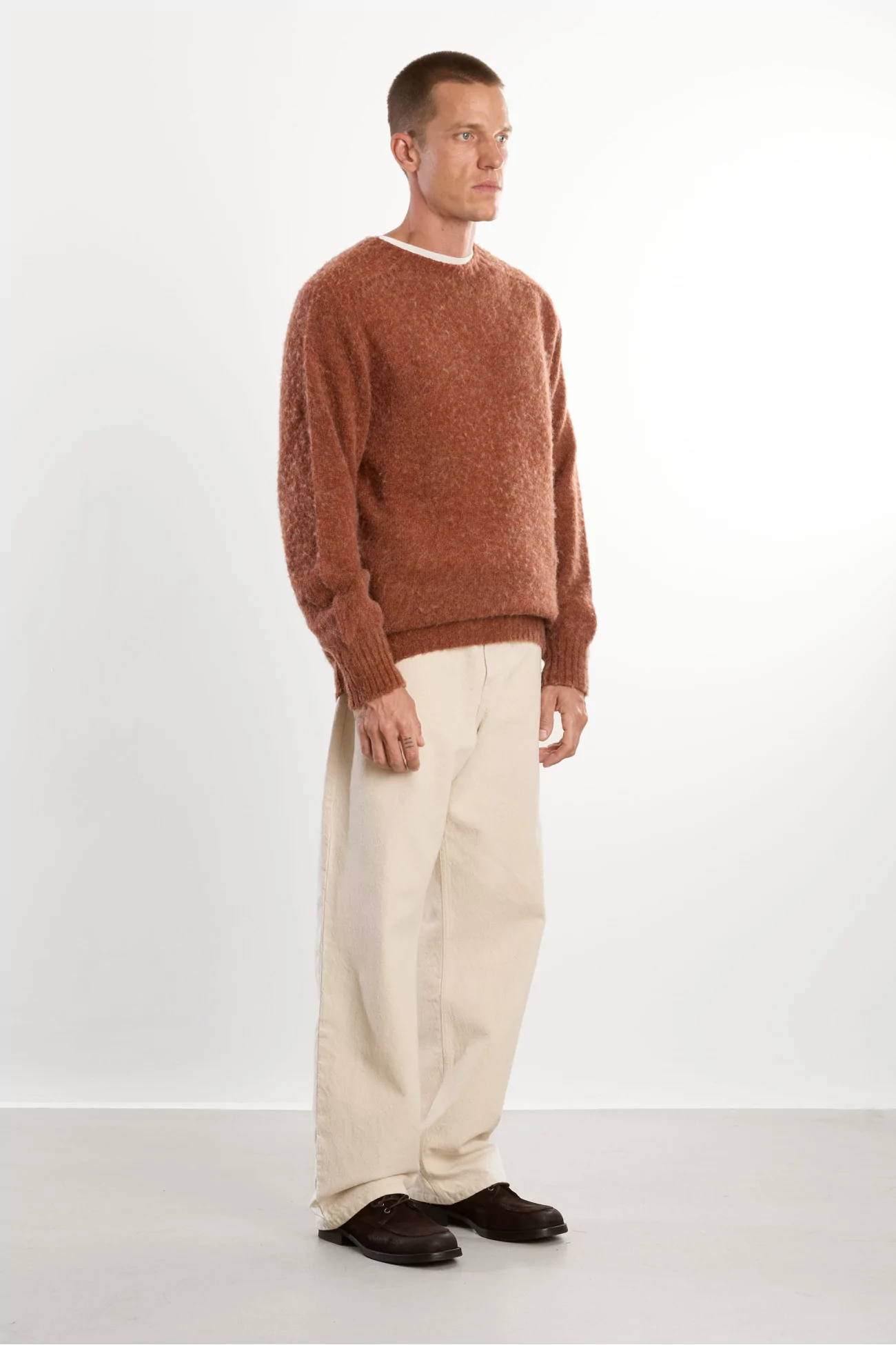 Pull Homme Laine Shetland Col Rond - Sienna | Centre Commercial
