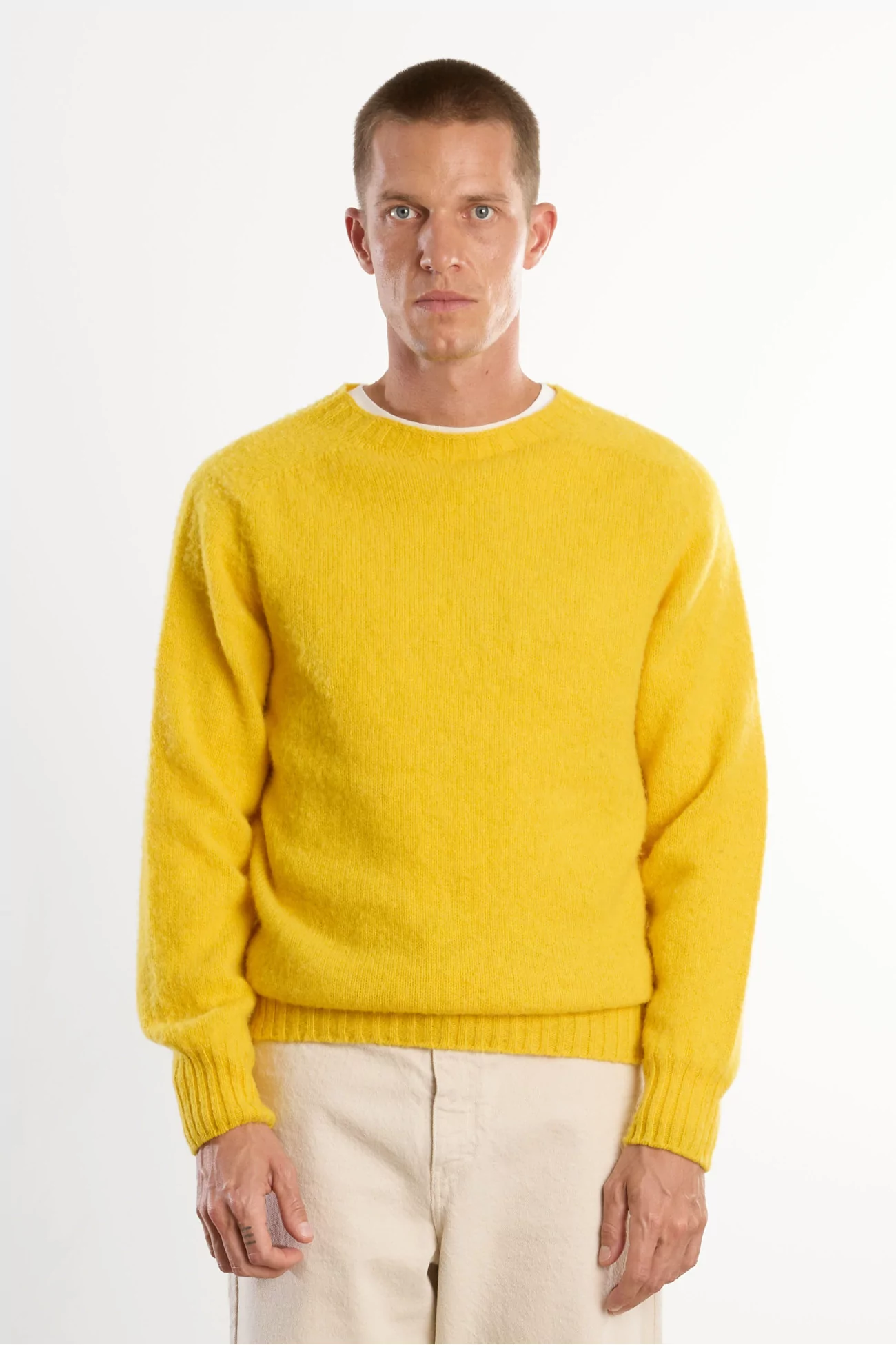 Men's Shetland Wool Crew Neck Sweater - Gorseflower | Centre Commercial