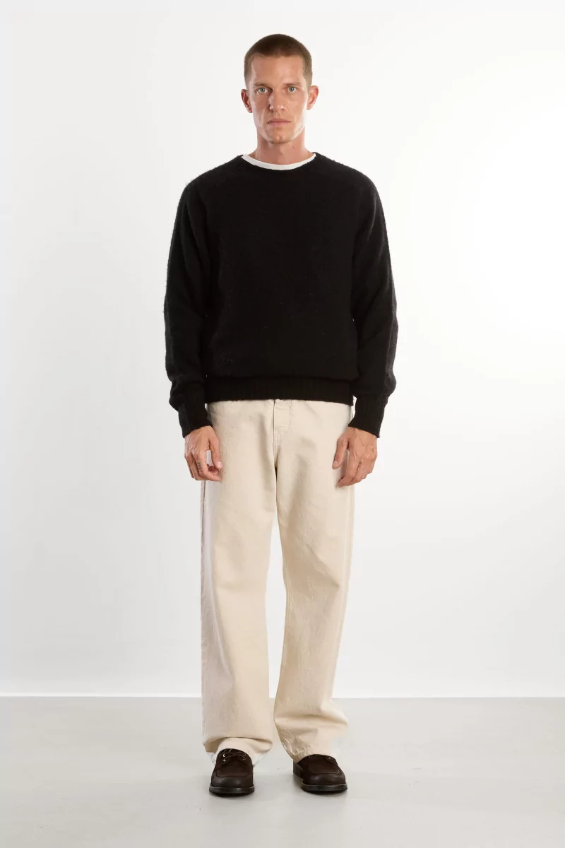 Men's Shetland Wool Crew Neck Sweater - Black | Centre Commercial