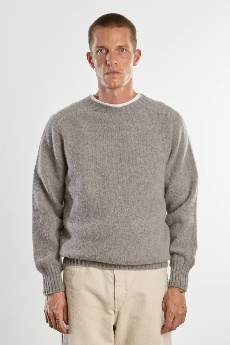 Pull Homme Laine Shetland Col Rond - Chrome | Centre Commercial