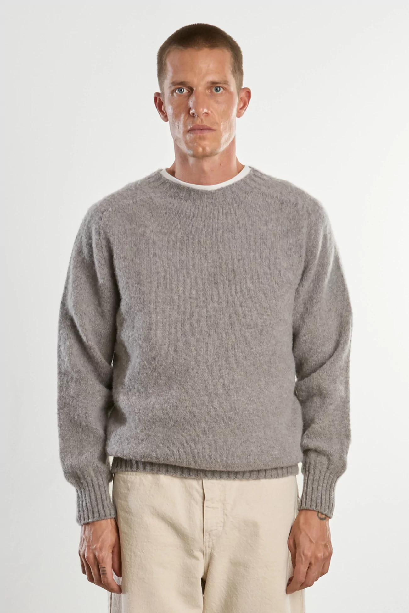 Pull Homme Laine Shetland Col Rond - Chrome | Centre Commercial