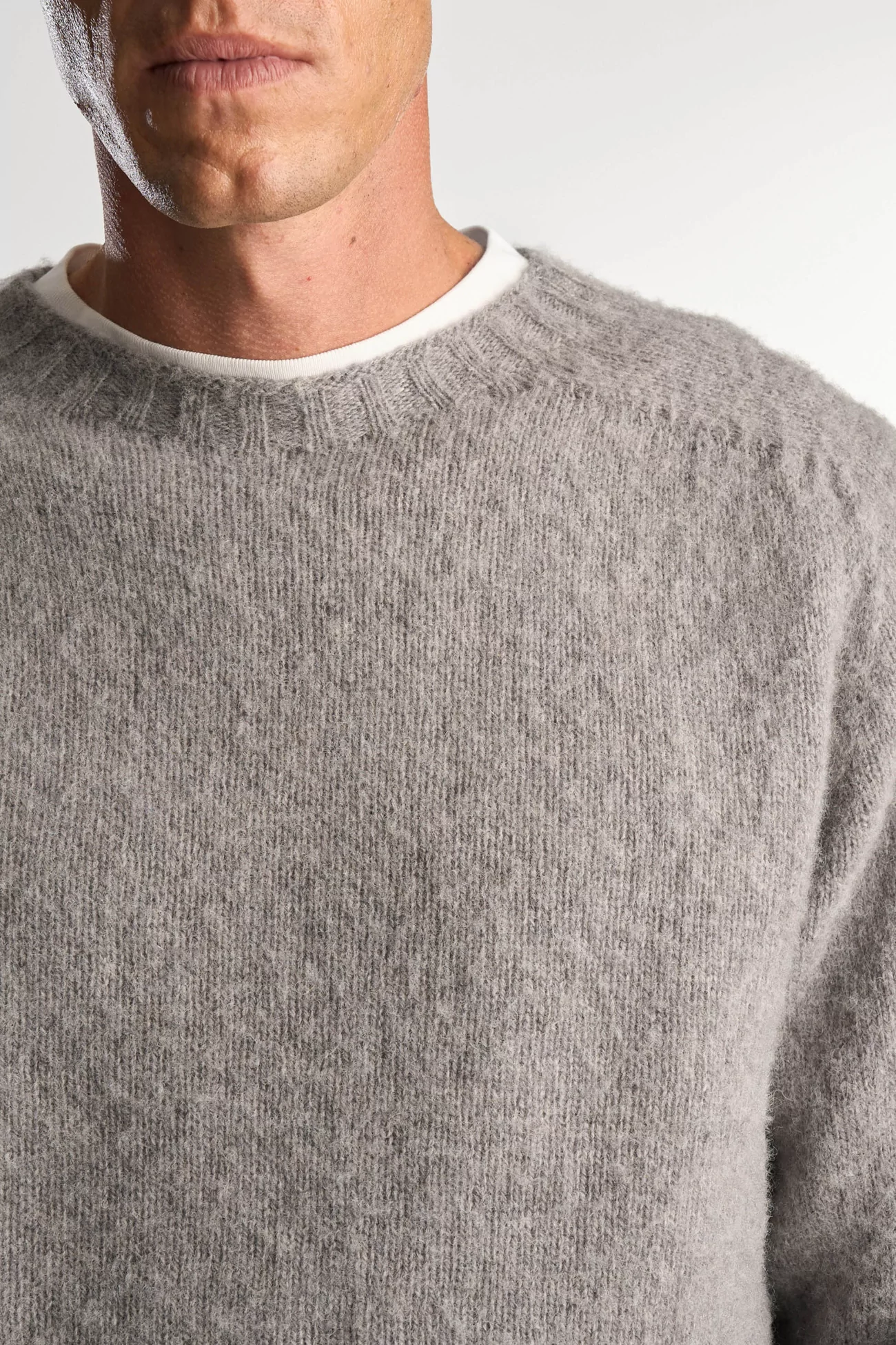 Pull Homme Laine Shetland Col Rond - Chrome | Centre Commercial
