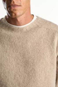 Men's Shetland Wool Crew Neck Sweater - Oatmilk | Centre Commercial