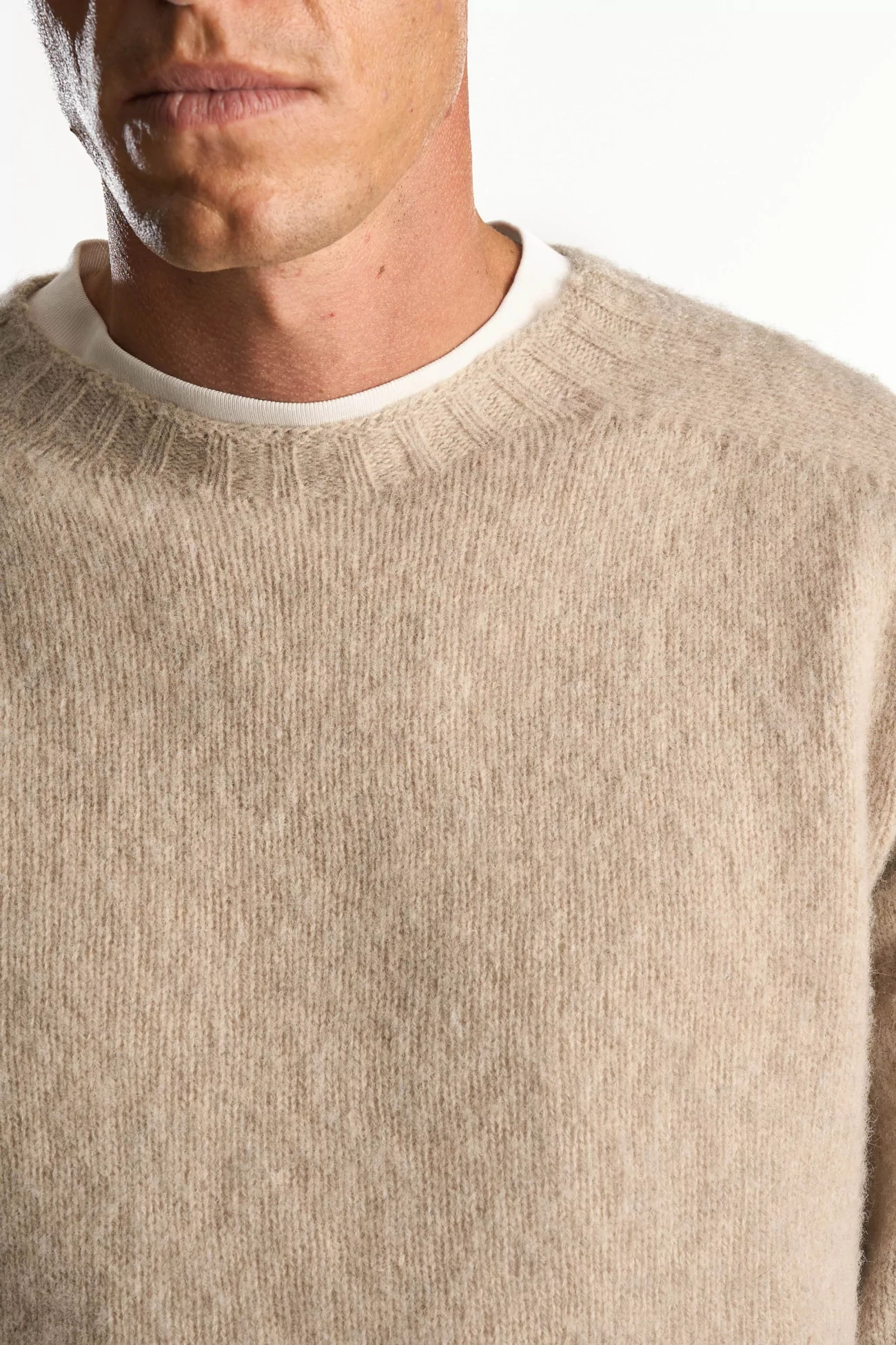 Men's Shetland Wool Crew Neck Sweater - Oatmilk | Centre Commercial