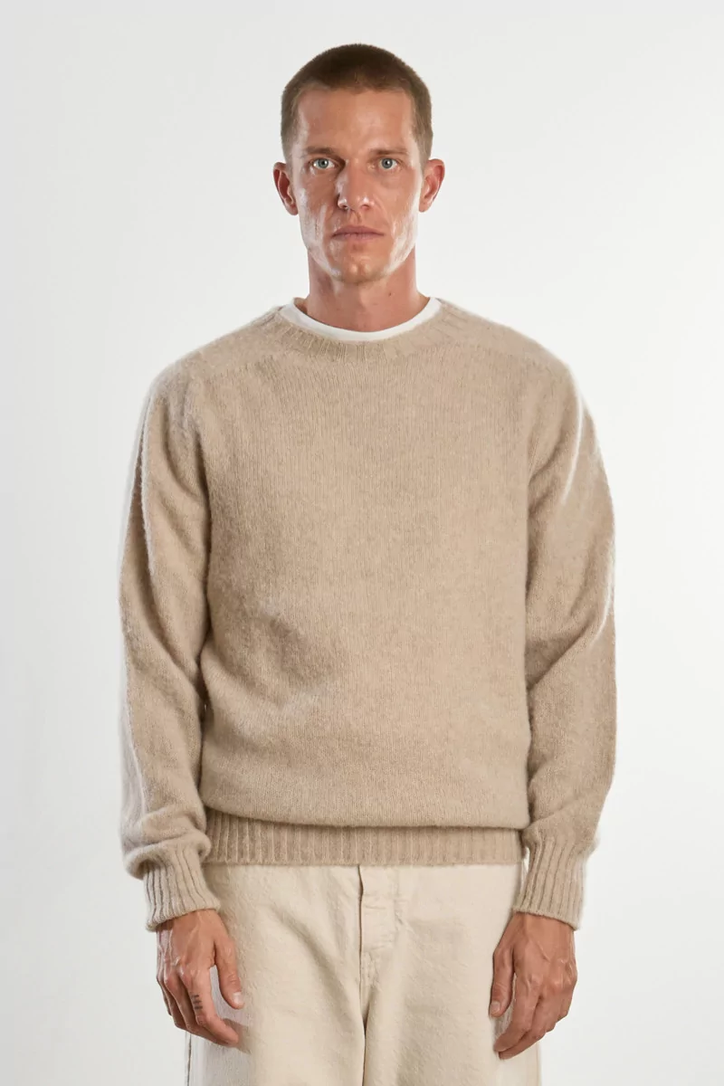 Men's Shetland Wool Crew Neck Sweater - Oatmilk | Centre Commercial