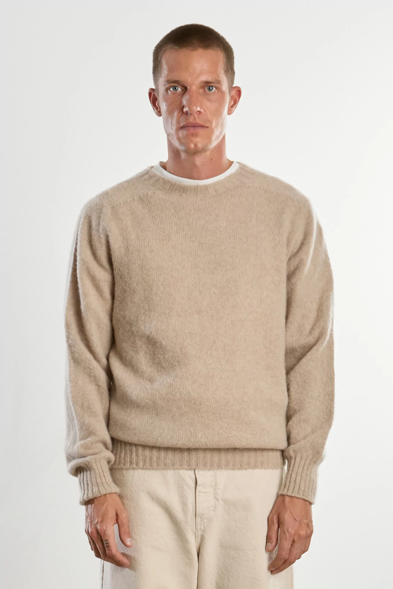 Pull Homme Laine Shetland Col Rond - Oatmilk | Centre Commercial