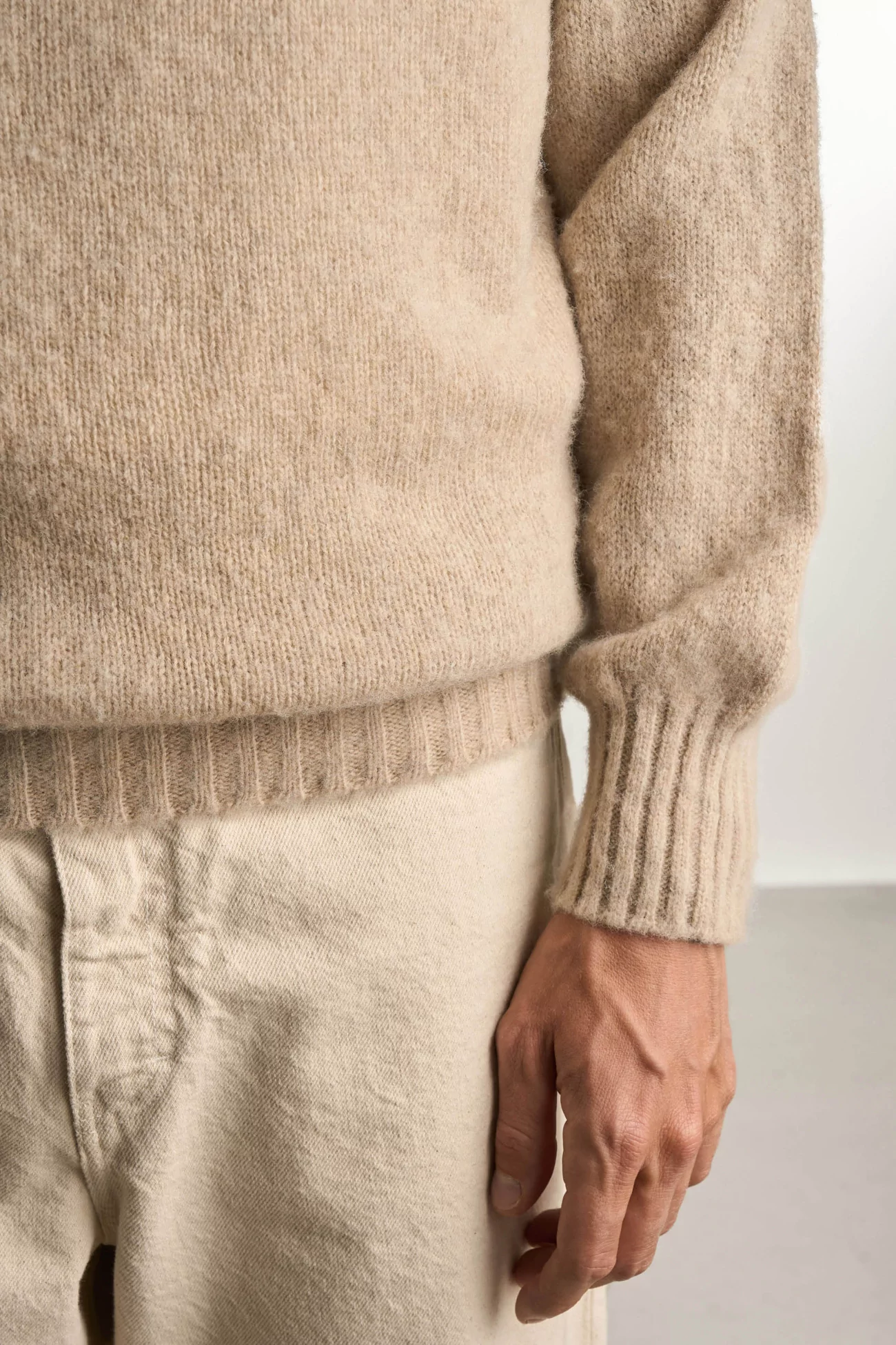 Pull Homme Laine Shetland Col Rond - Oatmilk | Centre Commercial