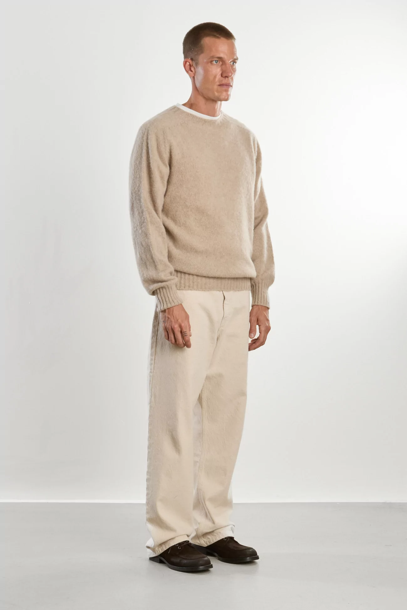 Pull Homme Laine Shetland Col Rond - Oatmilk | Centre Commercial